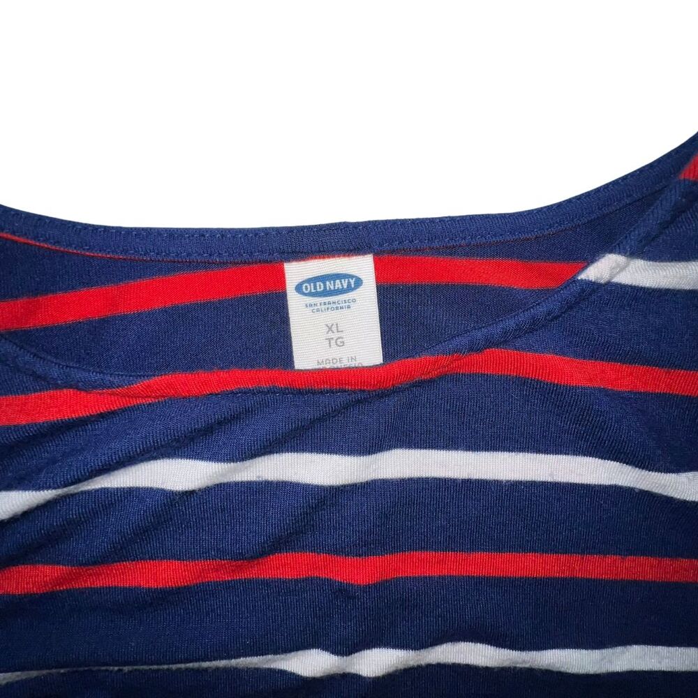 Old Navy Dress Women XL Fit Flare Midi A Line Long Sleeve Red White Blue Stripes - Picture 5 of 10